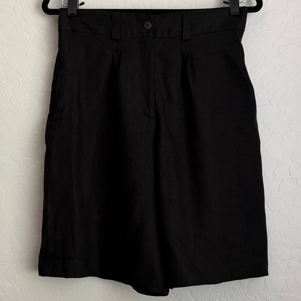 NWT Linen Handmade Studio Women's High Waisted Linen Shorts‎ Black Medium